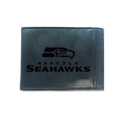 Black Seattle Seahawks Hybrid Leather Front Pocket Bi-Fold Wallet with Money Clip