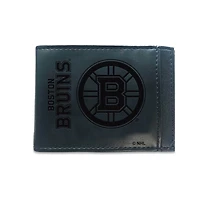 Black Boston Bruins Hybrid Leather Front Pocket Bi-Fold Wallet with Money Clip