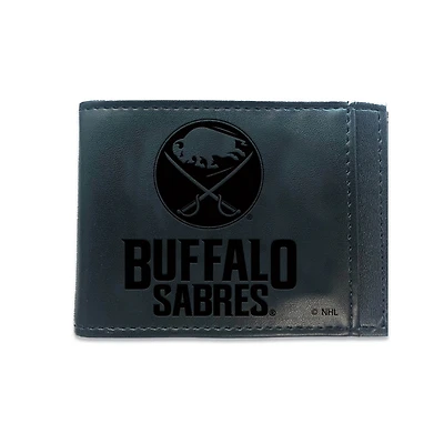Black Buffalo Sabres Hybrid Leather Front Pocket Bi-Fold Wallet with Money Clip