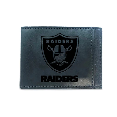Black Las Vegas Raiders Hybrid Leather Front Pocket Bi-Fold Wallet with Money Clip