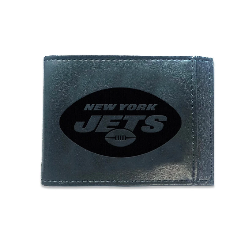 Black New York Jets Hybrid Leather Front Pocket Bi-Fold Wallet with Money Clip