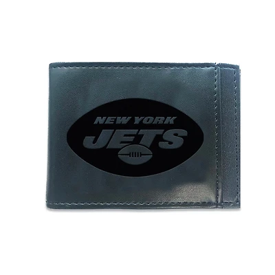 Black New York Jets Hybrid Leather Front Pocket Bi-Fold Wallet with Money Clip