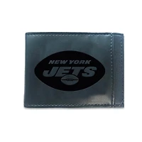Black New York Jets Hybrid Leather Front Pocket Bi-Fold Wallet with Money Clip