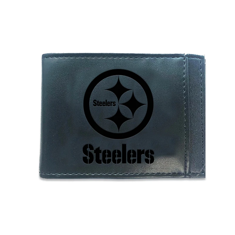 Black Pittsburgh Steelers Hybrid Leather Front Pocket Bi-Fold Wallet with Money Clip