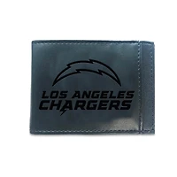 Black Los Angeles Chargers Hybrid Leather Front Pocket Bi-Fold Wallet with Money Clip