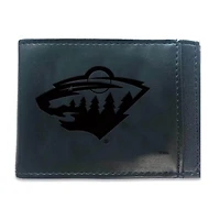Black Minnesota Wild Hybrid Leather Front Pocket Bi-Fold Wallet with Money Clip