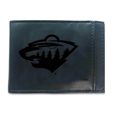Black Minnesota Wild Hybrid Leather Front Pocket Bi-Fold Wallet with Money Clip