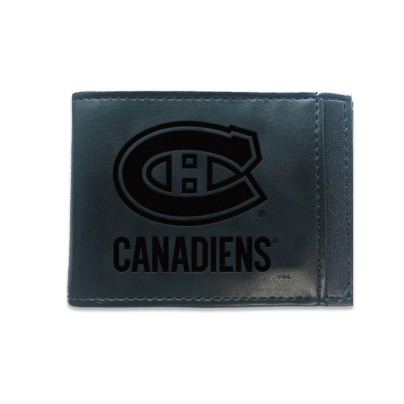 Black Montreal Canadiens Hybrid Leather Front Pocket Bi-Fold Wallet with Money Clip