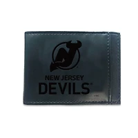 Black New Jersey Devils Hybrid Leather Front Pocket Bi-Fold Wallet with Money Clip