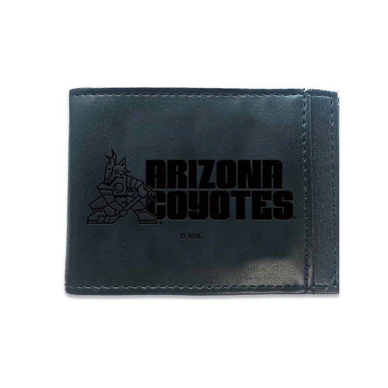 Black Arizona Coyotes Hybrid Leather Front Pocket Bi-Fold Wallet with Money Clip