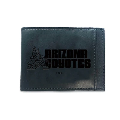 Black Arizona Coyotes Hybrid Leather Front Pocket Bi-Fold Wallet with Money Clip