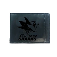 Black San Jose Sharks Hybrid Leather Front Pocket Bi-Fold Wallet with Money Clip