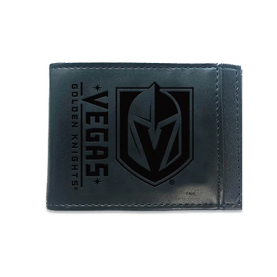 Black Vegas Golden Knights Hybrid Leather Front Pocket Bi-Fold Wallet with Money Clip