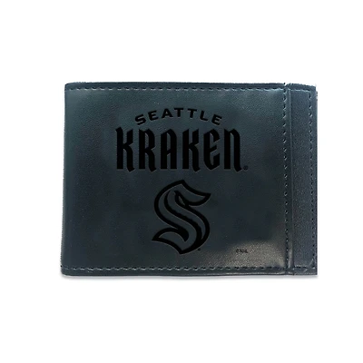 Black Seattle Kraken Hybrid Leather Front Pocket Bi-Fold Wallet with Money Clip