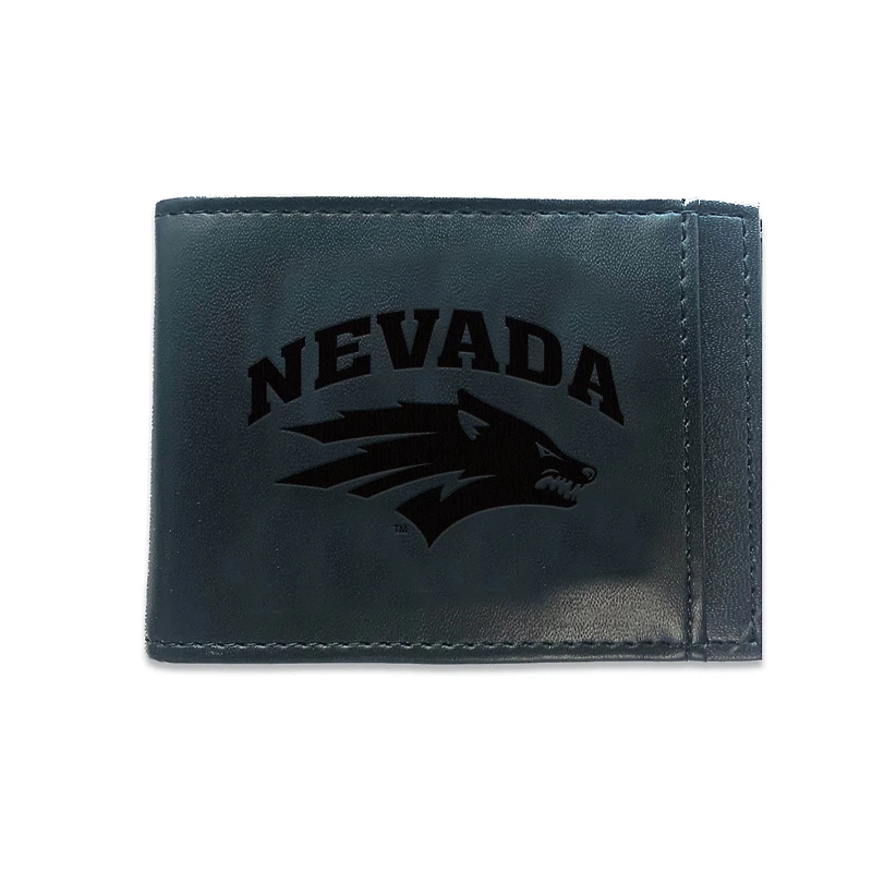 Black Nevada Wolf Pack Hybrid Leather Front Pocket Bi-Fold Wallet with Money Clip