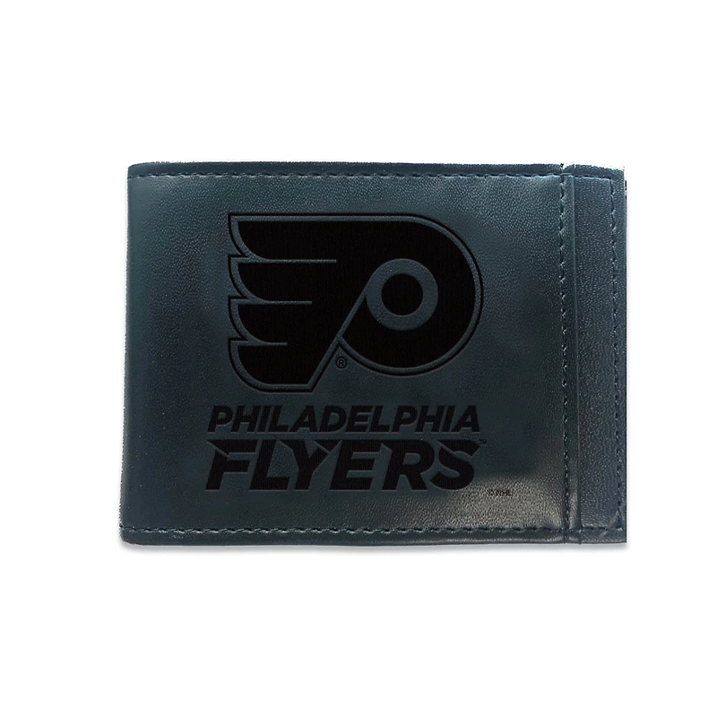 Black Philadelphia Flyers Hybrid Leather Front Pocket Bi-Fold Wallet with Money Clip