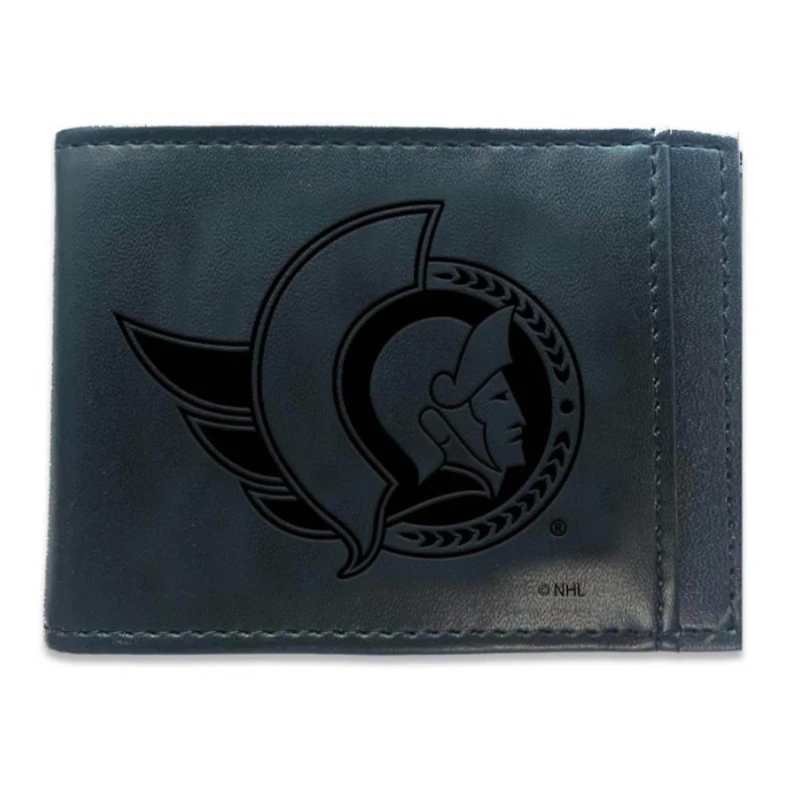 Black Ottawa Senators Hybrid Leather Front Pocket Bi-Fold Wallet with Money Clip