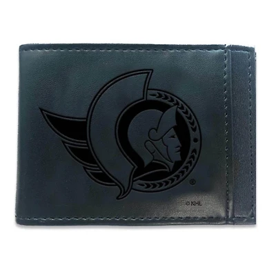Black Ottawa Senators Hybrid Leather Front Pocket Bi-Fold Wallet with Money Clip