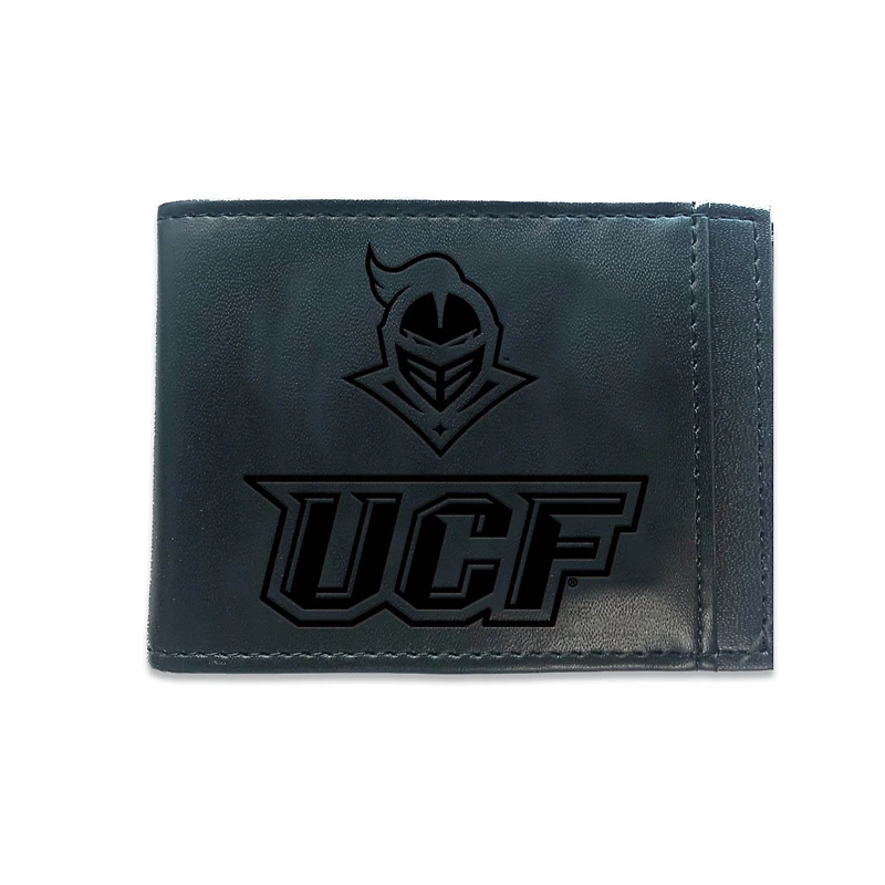 Black UCF Knights Hybrid Leather Front Pocket Bi-Fold Wallet with Money Clip