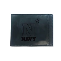 Black Navy Midshipmen Hybrid Leather Front Pocket Bi-Fold Wallet with Money Clip