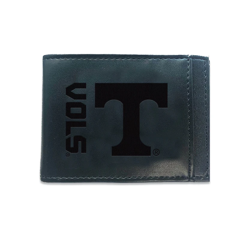Black Tennessee Volunteers Hybrid Leather Front Pocket Bi-Fold Wallet with Money Clip