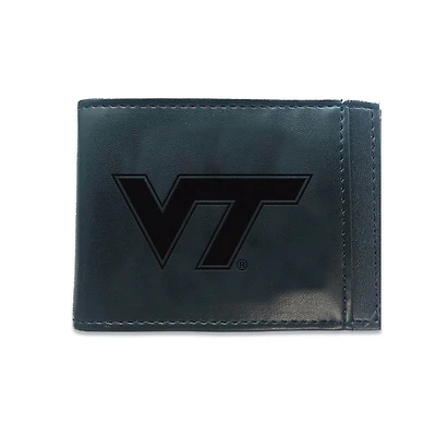 Black Virginia Tech Hokies Hybrid Leather Front Pocket Bi-Fold Wallet with Money Clip