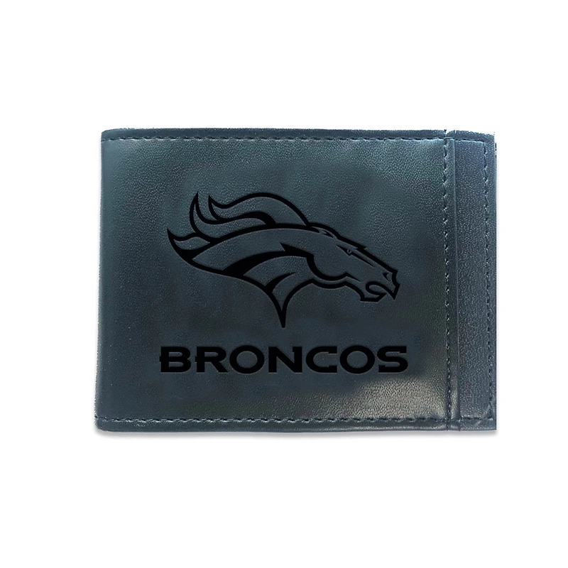 Black Denver Broncos Hybrid Leather Front Pocket Bi-Fold Wallet with Money Clip