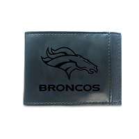 Black Denver Broncos Hybrid Leather Front Pocket Bi-Fold Wallet with Money Clip