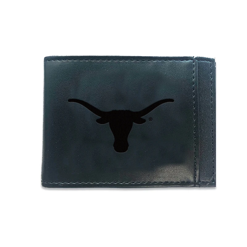 Black Texas Longhorns Hybrid Leather Front Pocket Bi-Fold Wallet with Money Clip