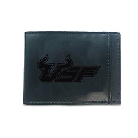 Black South Florida Bulls Hybrid Leather Front Pocket Bi-Fold Wallet with Money Clip