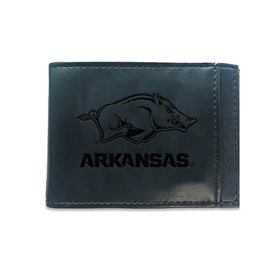 Black Arkansas Razorbacks Hybrid Leather Front Pocket Bi-Fold Wallet with Money Clip