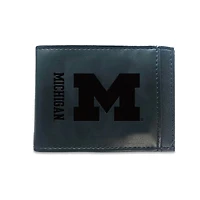 Black Michigan Wolverines Hybrid Leather Front Pocket Bi-Fold Wallet with Money Clip