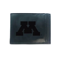 Black Minnesota Golden Gophers Hybrid Leather Front Pocket Bi-Fold Wallet with Money Clip