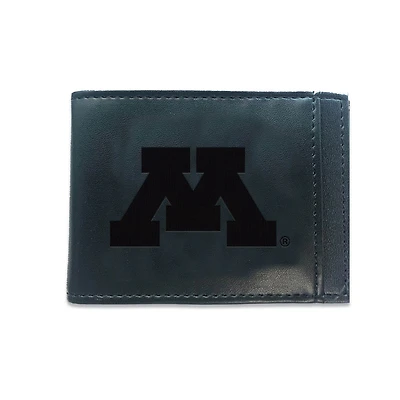 Black Minnesota Golden Gophers Hybrid Leather Front Pocket Bi-Fold Wallet with Money Clip