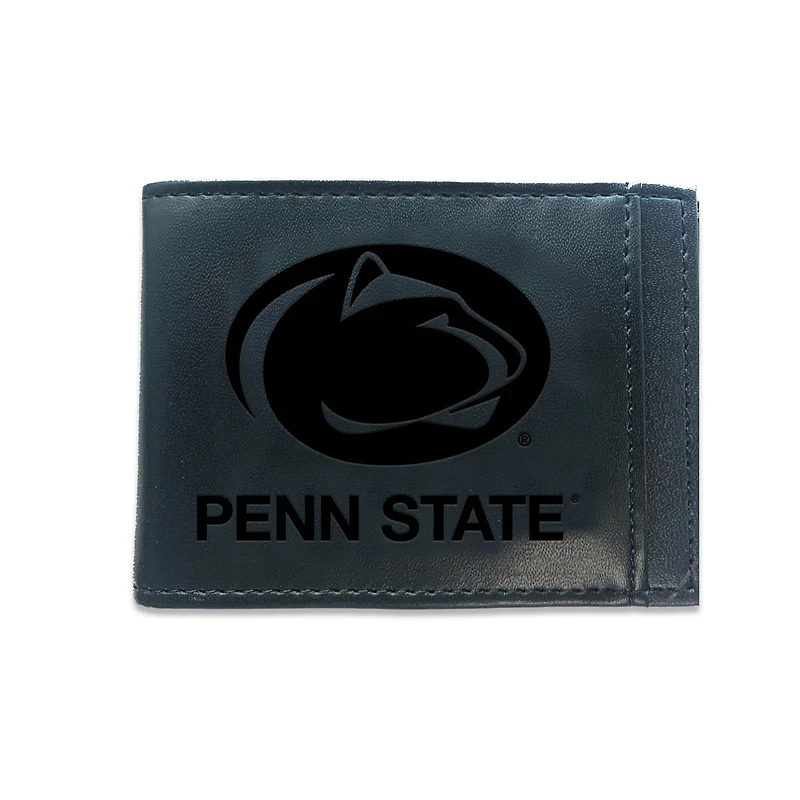 Black Penn State Nittany Lions Hybrid Leather Front Pocket Bi-Fold Wallet with Money Clip