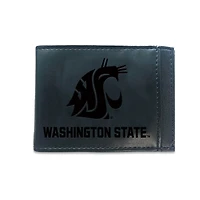 Black Washington State Cougars Hybrid Leather Front Pocket Bi-Fold Wallet with Money Clip