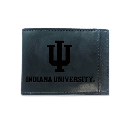 Black Indiana Hoosiers Hybrid Leather Front Pocket Bi-Fold Wallet with Money Clip