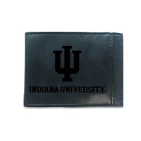 Black Indiana Hoosiers Hybrid Leather Front Pocket Bi-Fold Wallet with Money Clip