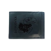 Black Kansas Jayhawks Hybrid Leather Front Pocket Bi-Fold Wallet with Money Clip