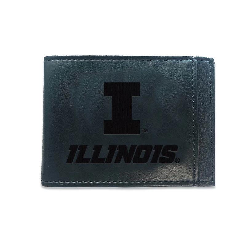 Black Illinois Fighting Illini Hybrid Leather Front Pocket Bi-Fold Wallet with Money Clip