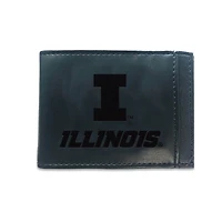 Black Illinois Fighting Illini Hybrid Leather Front Pocket Bi-Fold Wallet with Money Clip