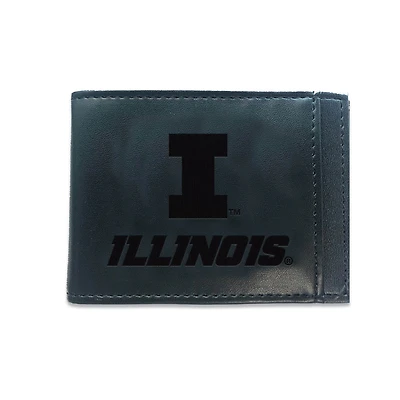 Black Illinois Fighting Illini Hybrid Leather Front Pocket Bi-Fold Wallet with Money Clip