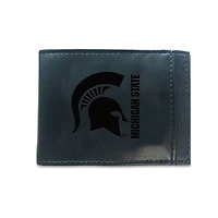 Black Michigan State Spartans Hybrid Leather Front Pocket Bi-Fold Wallet with Money Clip