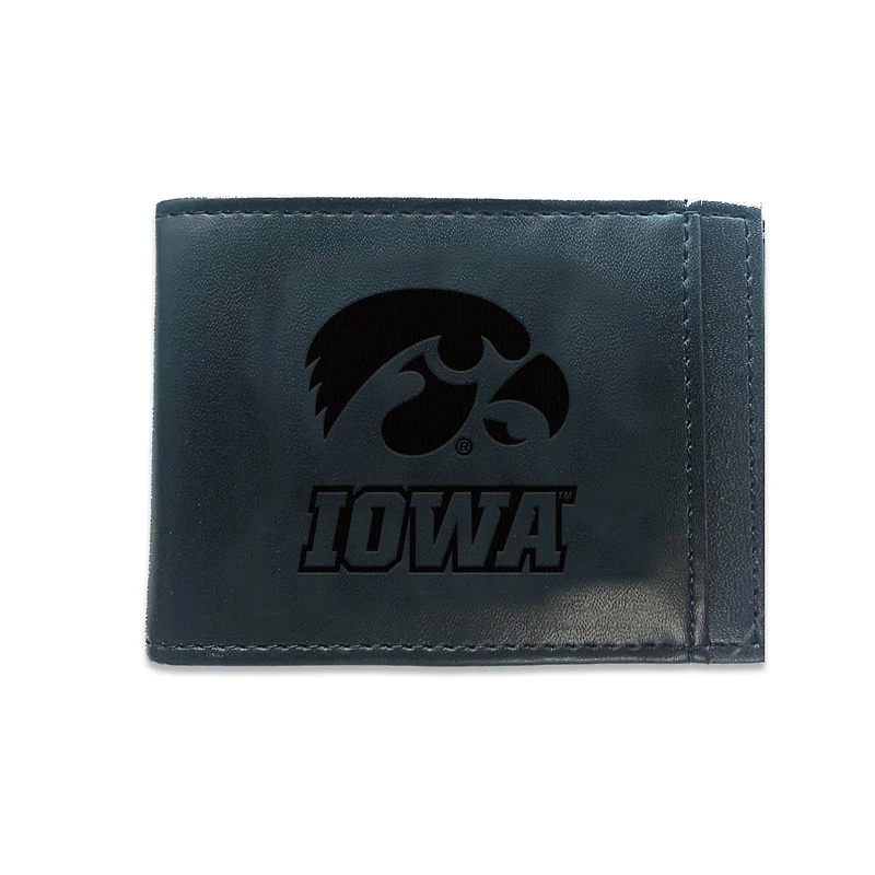 Black Iowa Hawkeyes Hybrid Leather Front Pocket Bi-Fold Wallet with Money Clip