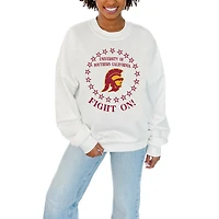 Women's Gameday Couture White USC Trojans Premium Fleece Drop Shoulder Pullover Sweatshirt