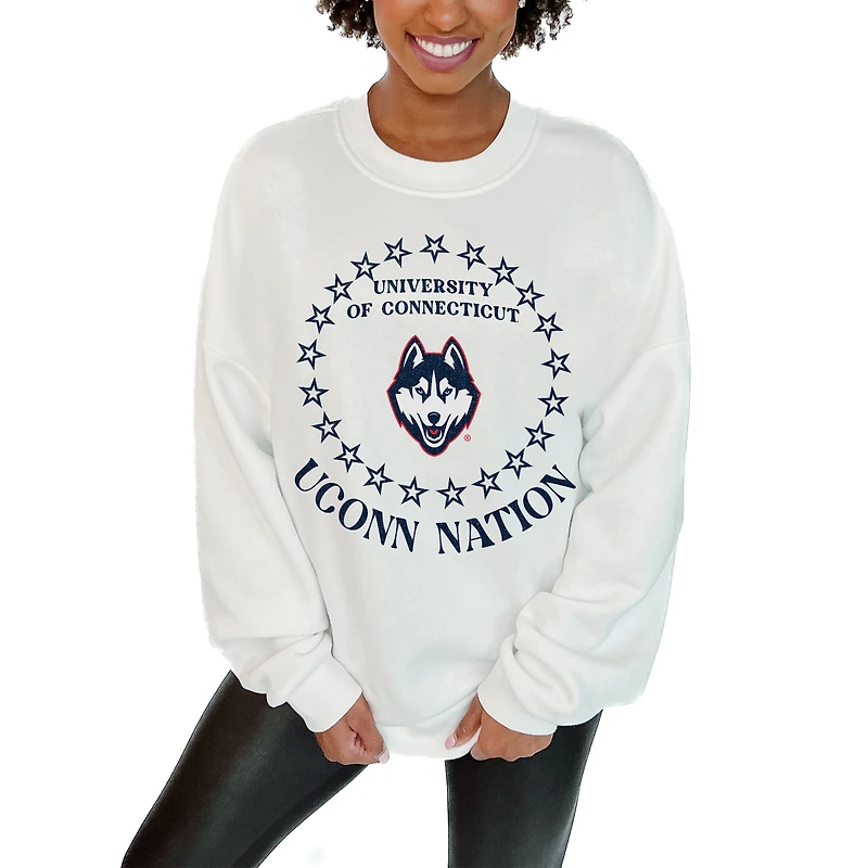 Women's Gameday Couture White UConn Huskies Premium Fleece Drop Shoulder Pullover Sweatshirt