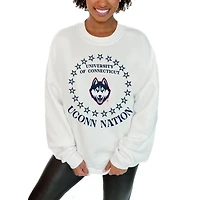 Women's Gameday Couture White UConn Huskies Premium Fleece Drop Shoulder Pullover Sweatshirt