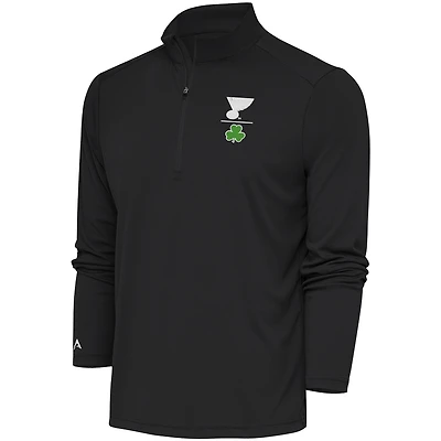 Men's Antigua  Charcoal St. Louis Blues Shamrock Tribute Quarter-Zip Pullover Top