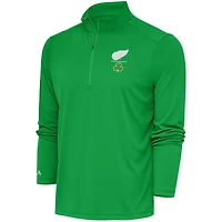 Men's Antigua  Kelly Green Detroit Red Wings Shamrock Tribute Quarter-Zip Pullover Top