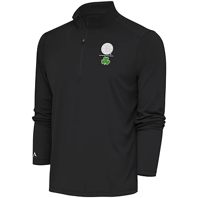 Men's Antigua  Charcoal Boston Bruins Shamrock Tribute Quarter-Zip Pullover Top